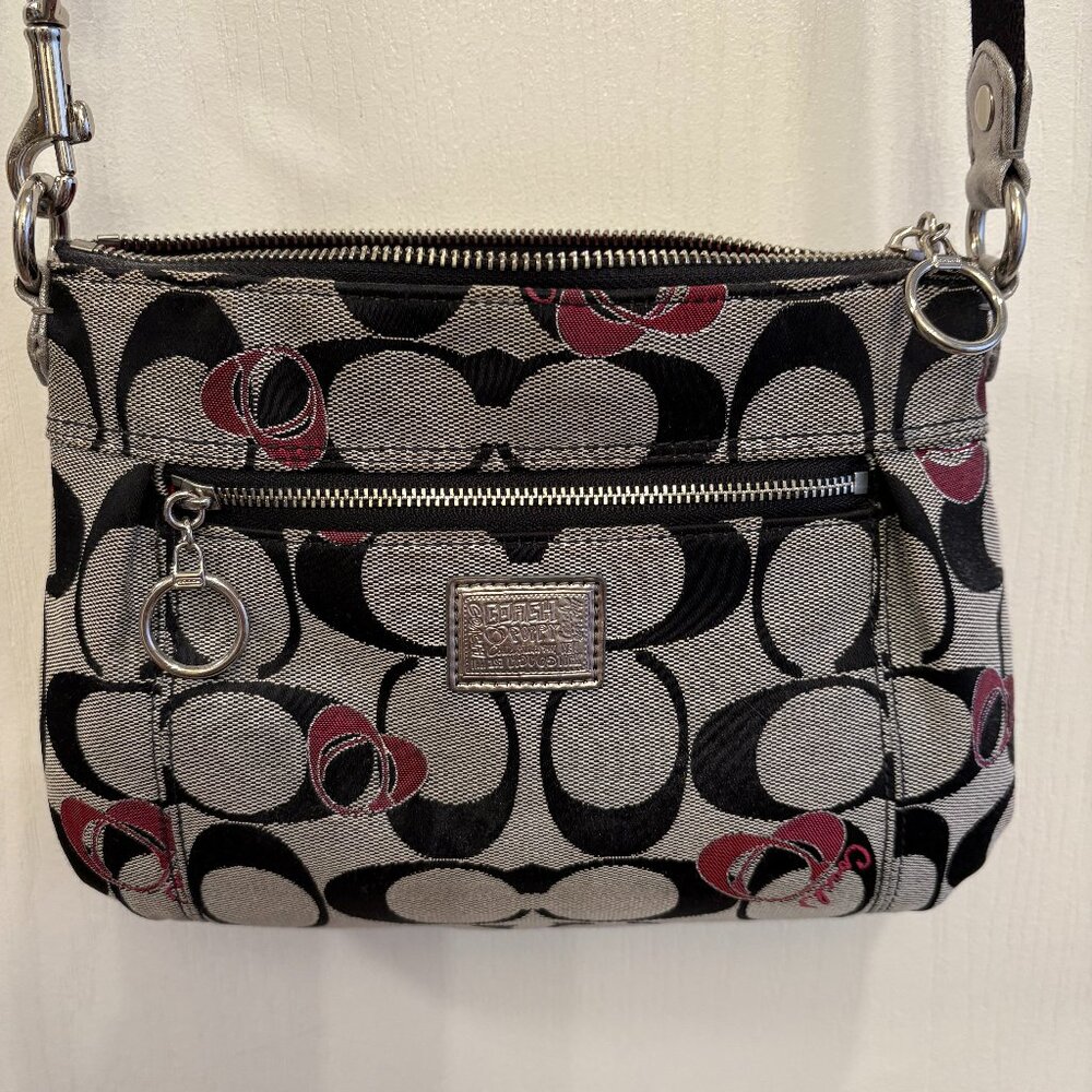 Coach Bags | Coach Signature Canvas Shoulder Bag. Black & Grey. Hot Pink Liner